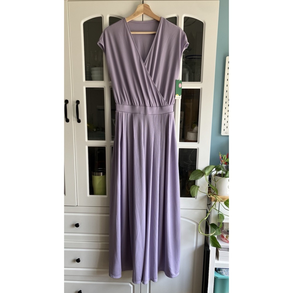 Halara Lilac Wide Leg Jumpsuit Womens Size Small S V Neck Pleated Palazzo Pants